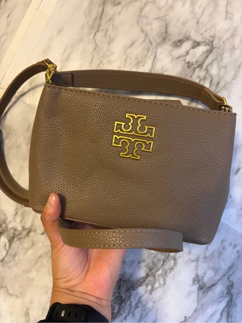 Tory inspired brown faux Leather small Crossbody Bag